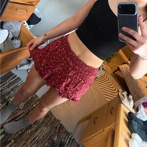 Red Floral Mini Skirt